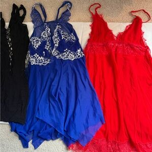 Elegant Lace Trim Sleepwear Set - Black, Blue, and Red